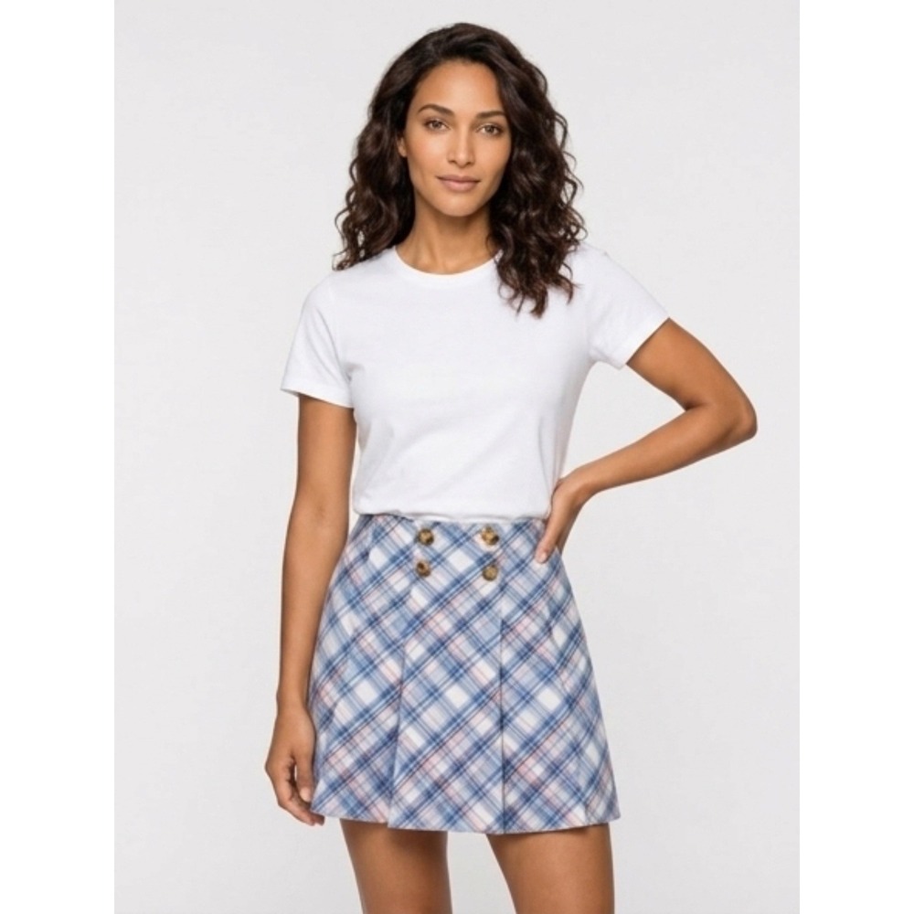 Papaya Plaid Skort Women Size M Blue Pink Double Button Preppy Mini Skirt Shorts